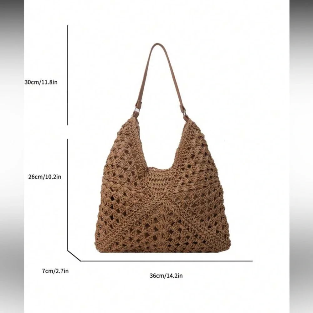 Elegant Khaki Crochet Hobo Bag